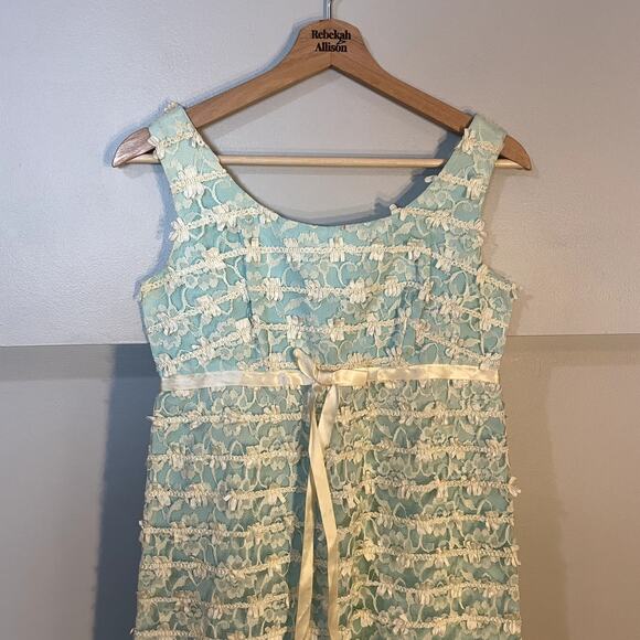 Vintage Handmade Regency Style Floral Lace Blue A-Line Dress SZ S | Bridgerton - Picture 2 of 14